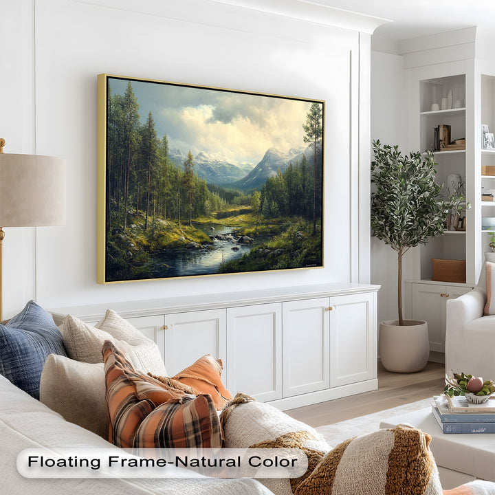 Wald, Berg, Fluss Wandkunst – Landschaftsölgemälde