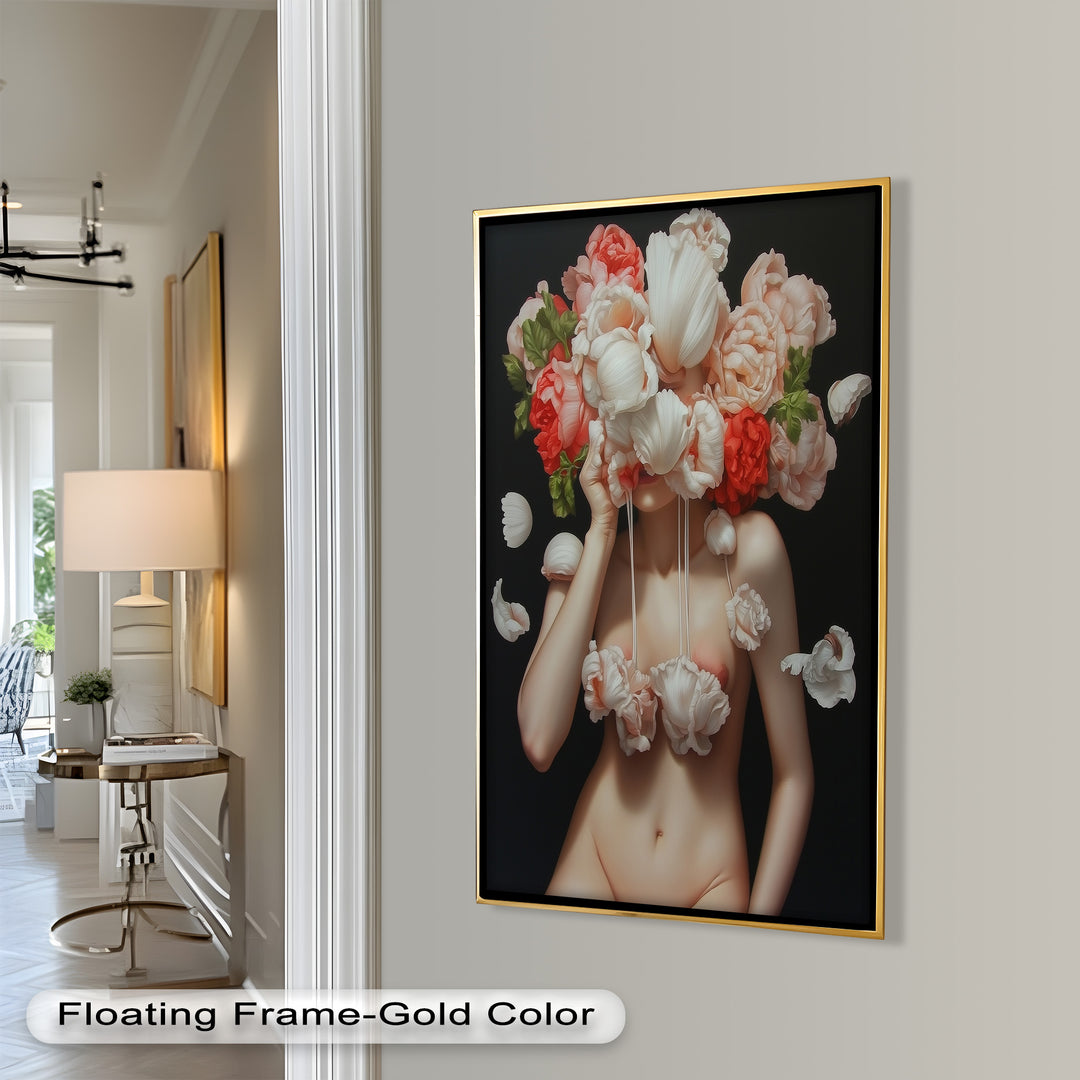 Bloomveil – Surreal Nude with Cascading Petals Oil Painting