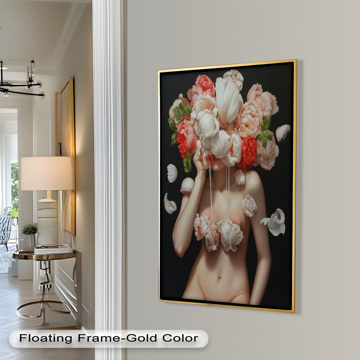 Bloomveil – Surreal Nude with Cascading Petals Oil Painting