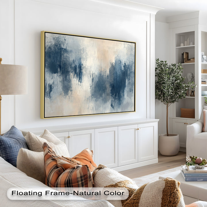 Echoes in Mist – Stimmungsvolles abstraktes Ölgemälde in Blau und Beige