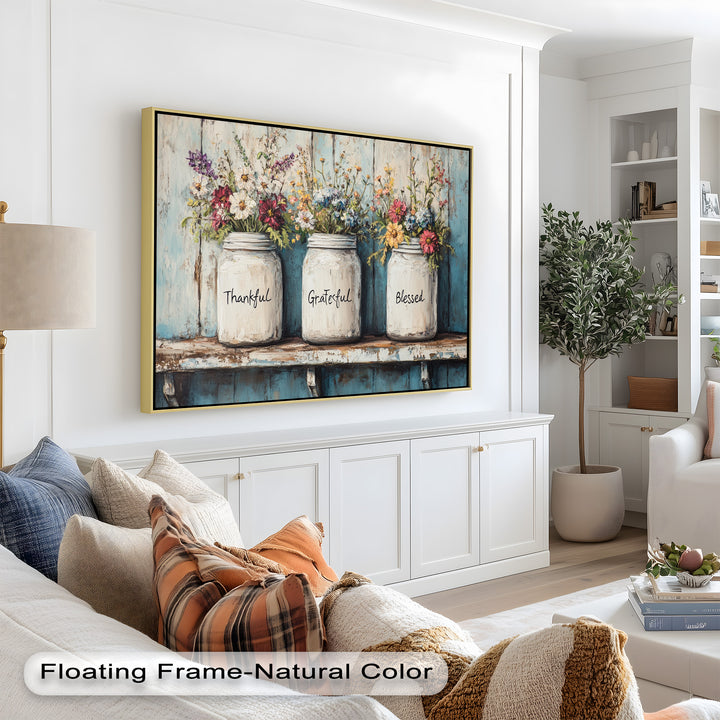 Thankful Grateful Blessed – Floral Jar Oil Painting