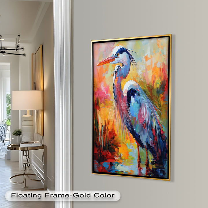 Colored Heron in Abstract Color Splash – Animal Oil Painting
