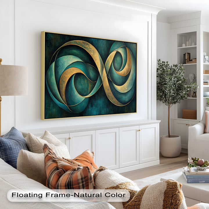 Infinity Loop Abstract – Teal & Gold Modern Oil Painting