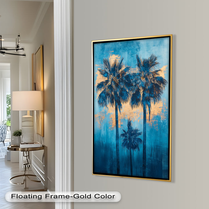 Blue Sunset Palms – Tropical Oil Painting
