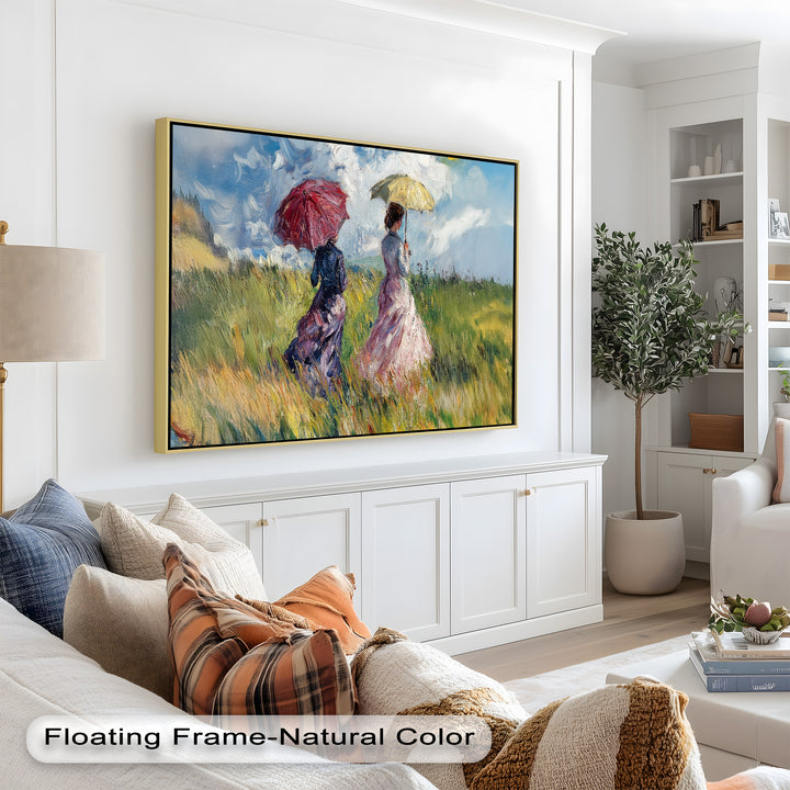 Ladies with Parasols in a Sunlit Meadow – Impressionist Oil Painting