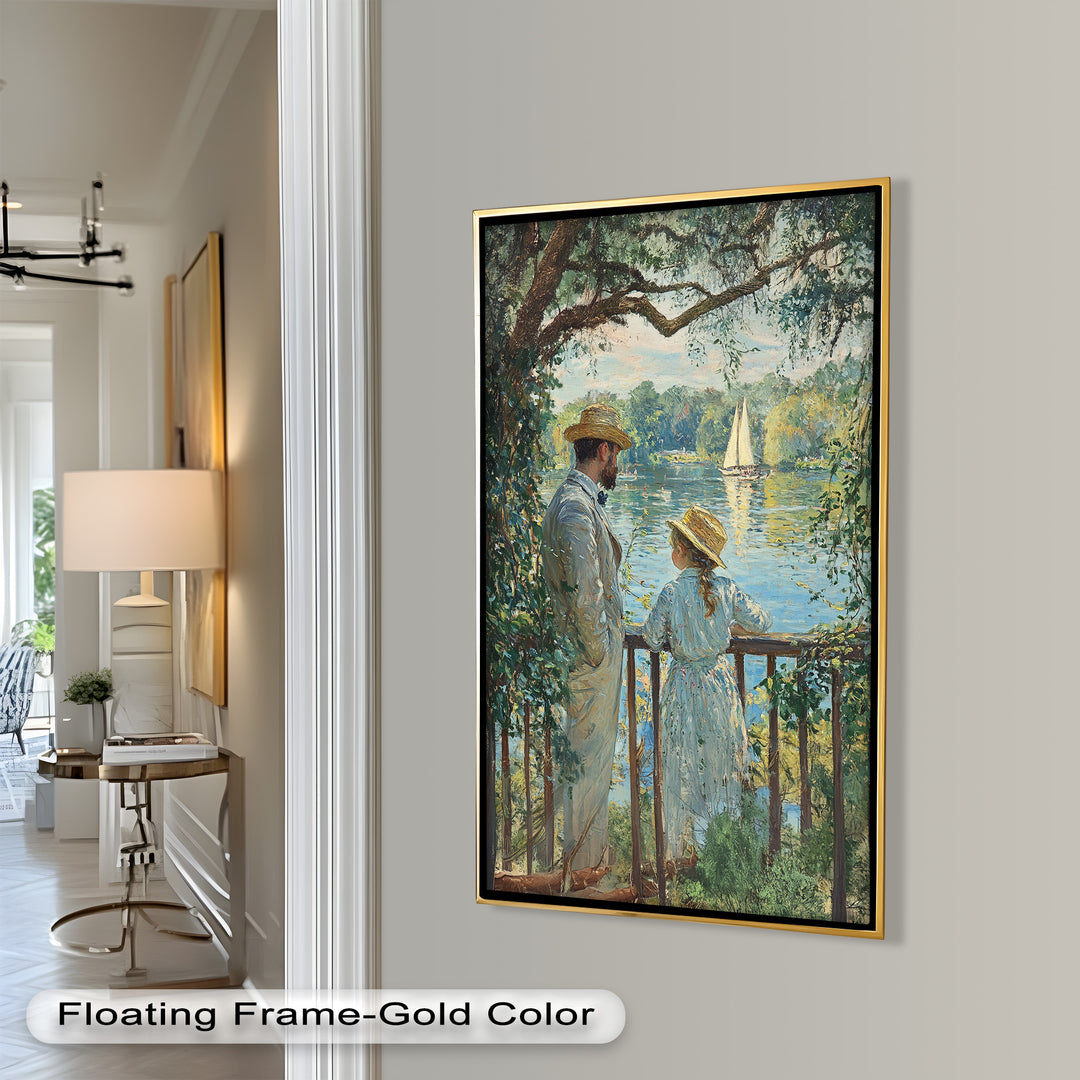 Father and Daughter by the Lake - Impressionist Oil Painting