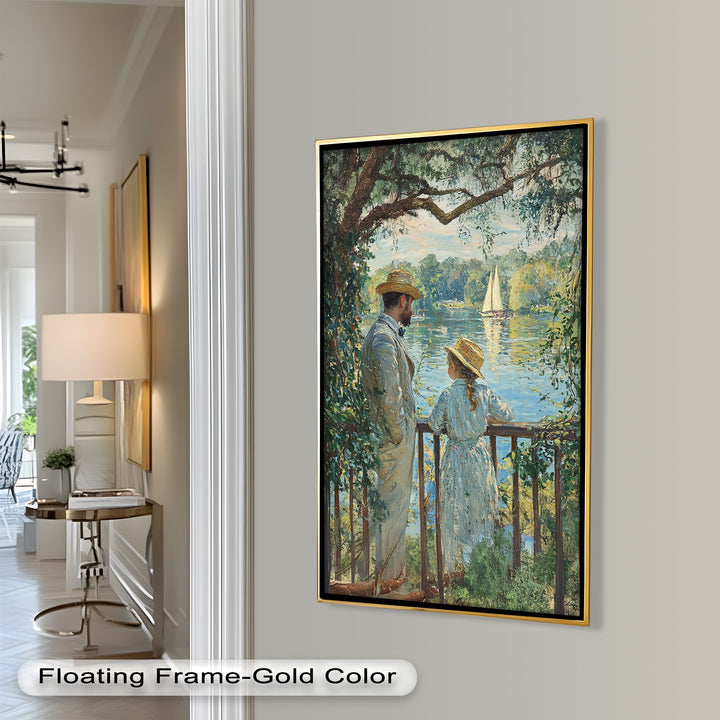 Father and Daughter by the Lake - Impressionist Oil Painting