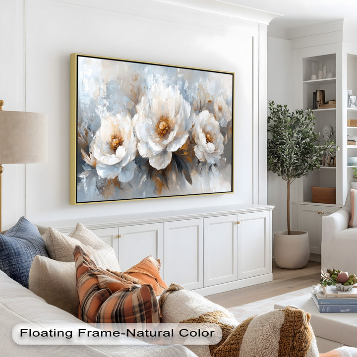 Ivory Garden Symphony – White Peony Bouquet Flower Oil Painting