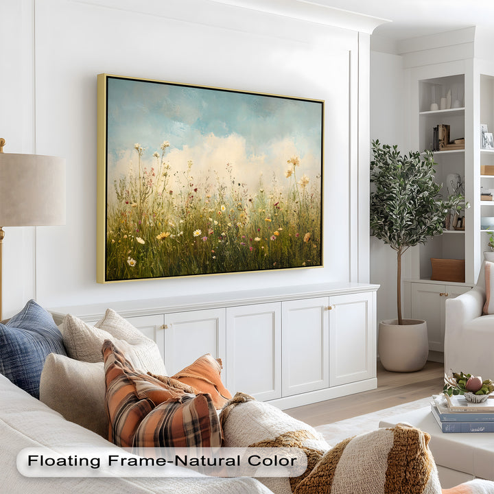 Vintage Meadow with Blooming Flowers – Serene Nature Oil Painting