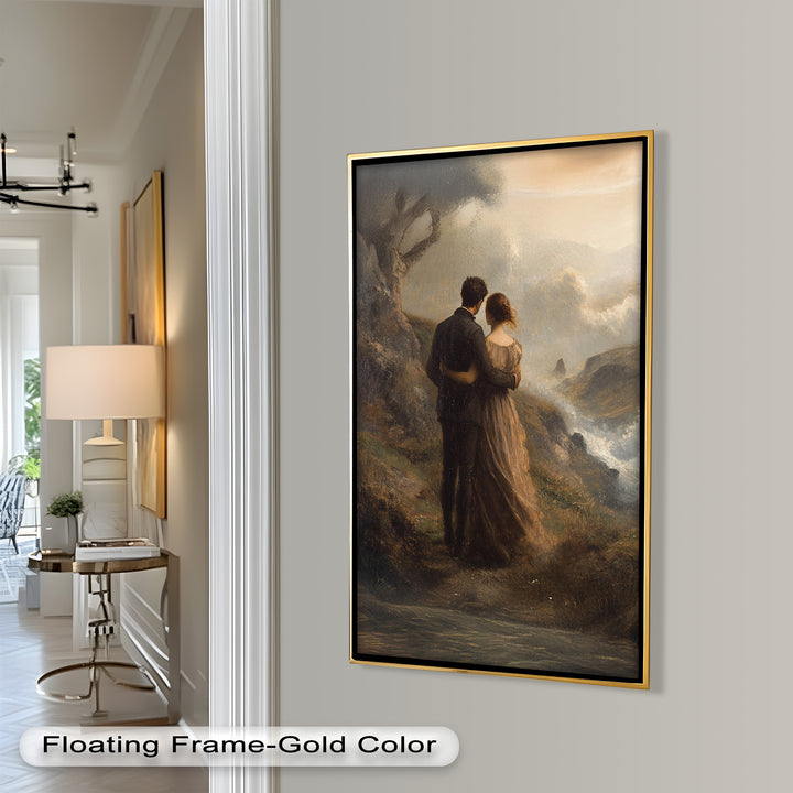 Embrace on the Cliffside – Oil Painting of Lovers in Nature