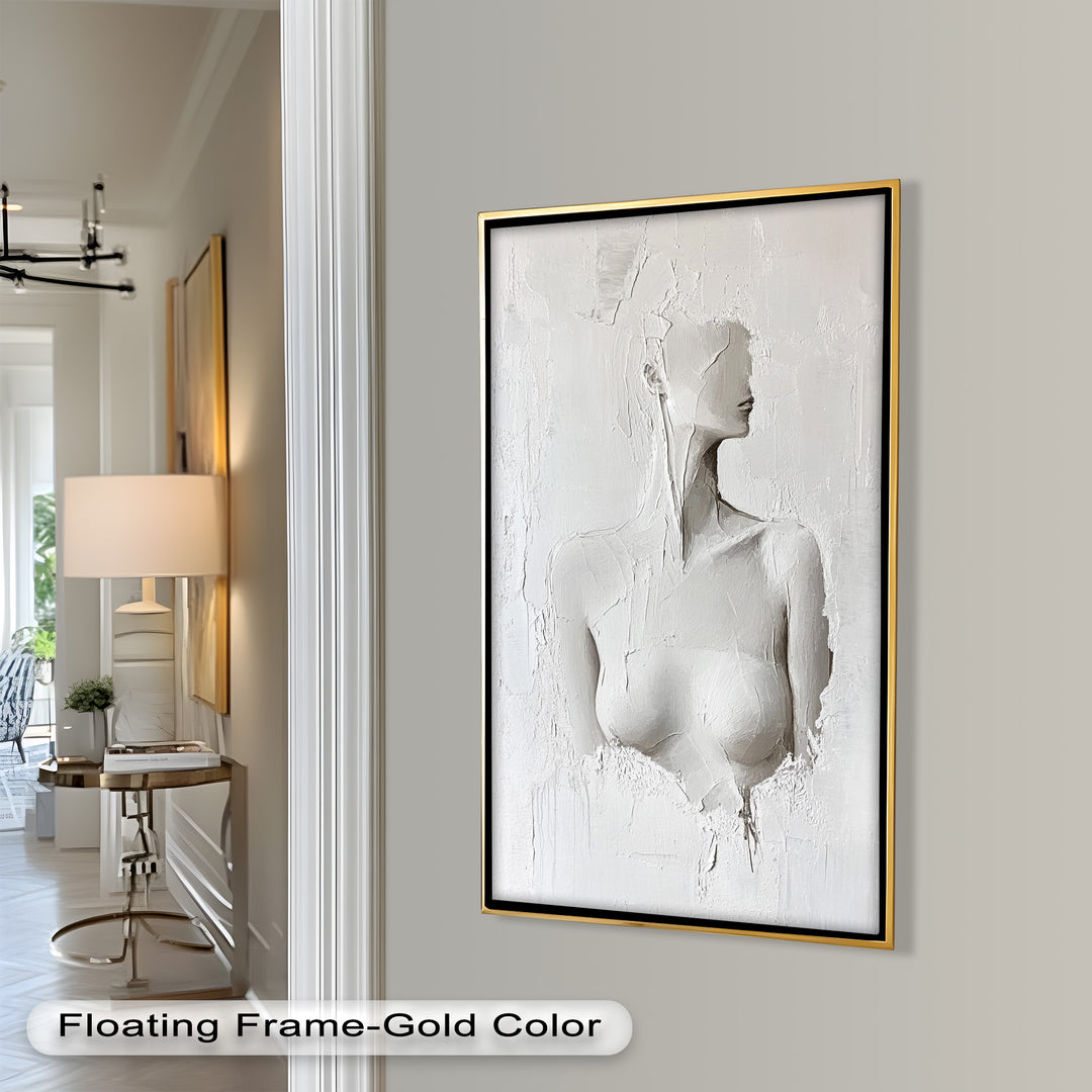 Silent Form – Minimalist White Abstract Female Oil Painting