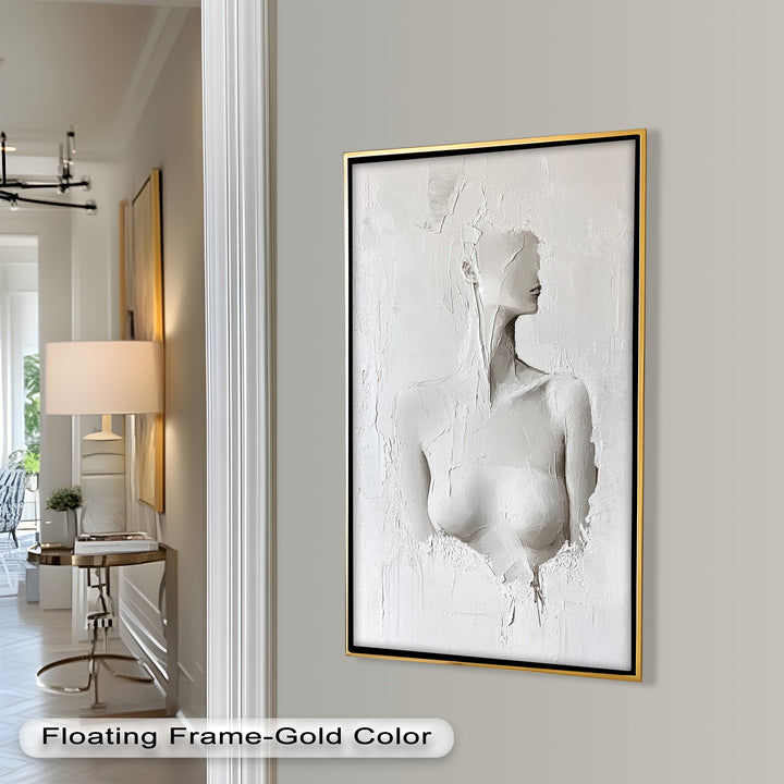 Silent Form – Minimalist White Abstract Female Oil Painting