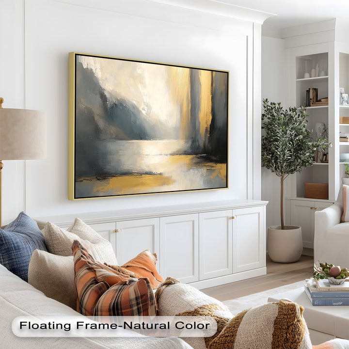 Serene Waterfall Abstract – Neutral Modern Oil Painting