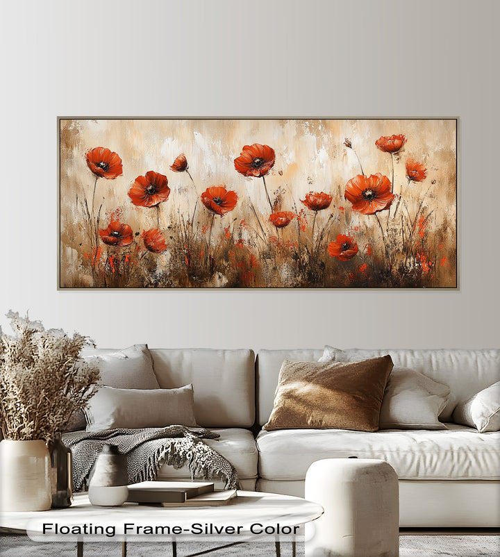 Red Poppies in Earth-Toned Harmony - Flower Oil Painting