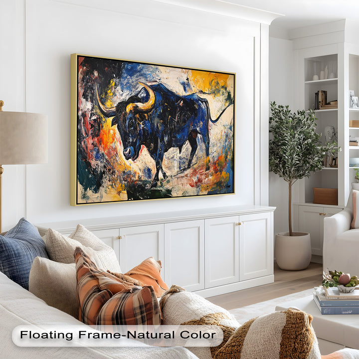 Power in Motion – Expressionist Bull Oil Painting