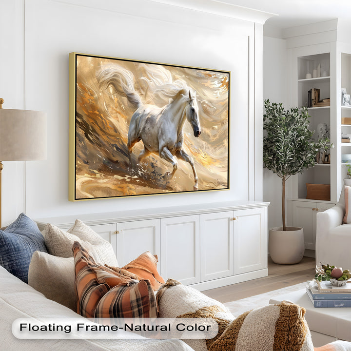 Majestic White Horse – Dynamic Equine Oil Painting