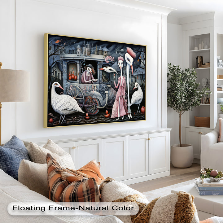 Crimson Couriers – Surreal Carriage Scene Oil Painting