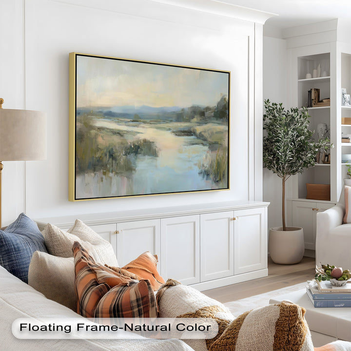 Pastel River Landscape - Framed Oil Painting