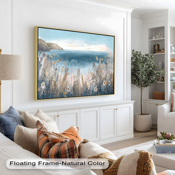 Wildflower Ocean View Wall Art – Framed Oil Painting