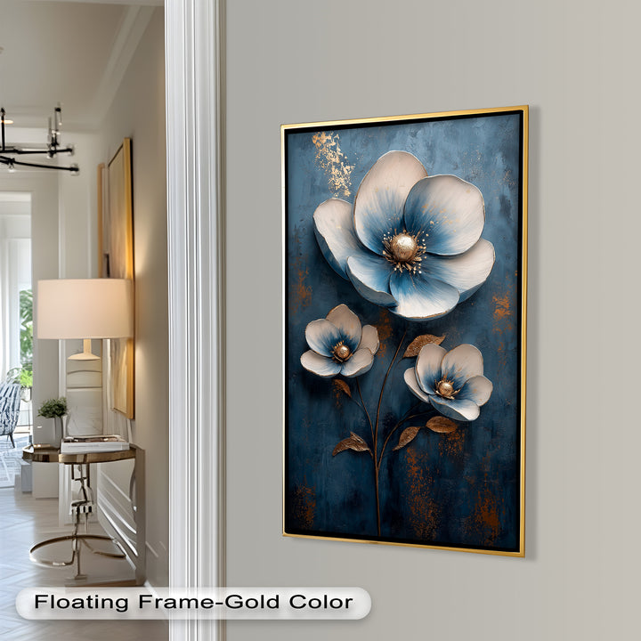 Blue and Gold Flower - Modern Oil Painting