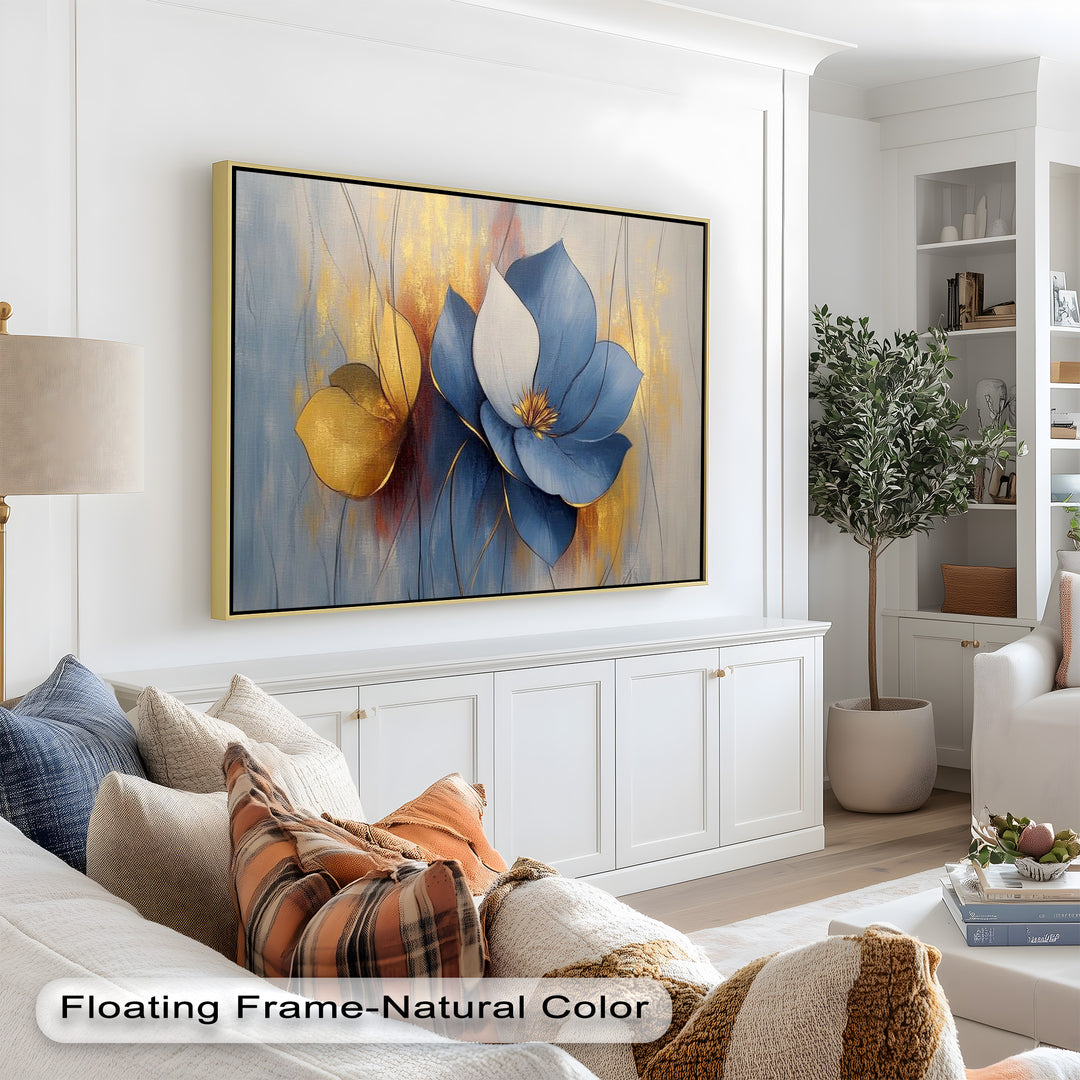 Blaue Magnolien-Wandkunst – Blumen-Ölgemälde