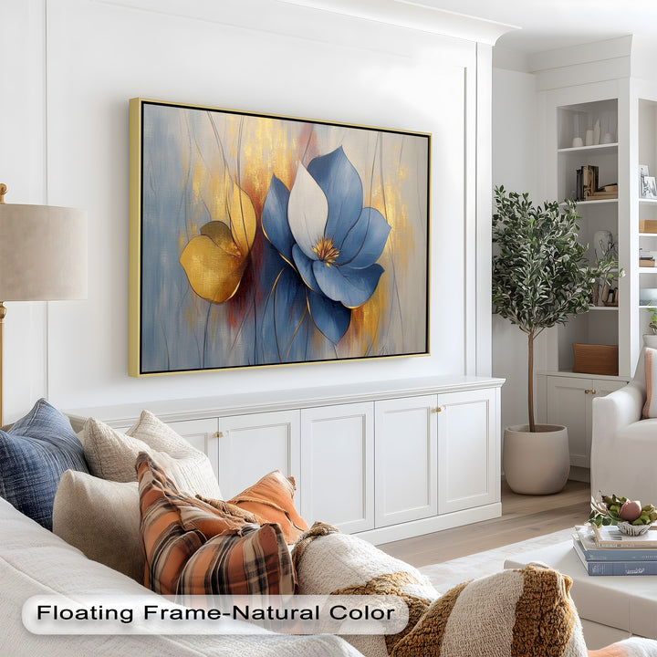 Blaue Magnolien-Wandkunst – Blumen-Ölgemälde