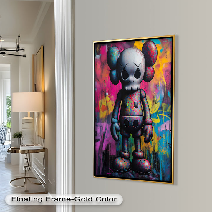 Neon Skull Companion – Mehrfarbiges KAWS-Ölgemälde
