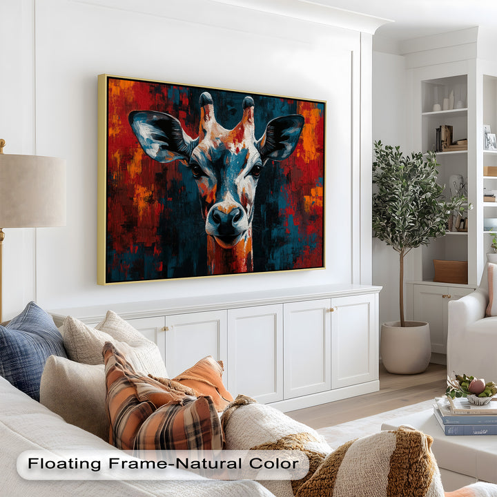 Giraffe Portrait in Abstract Flames – Animal Oil Painting
