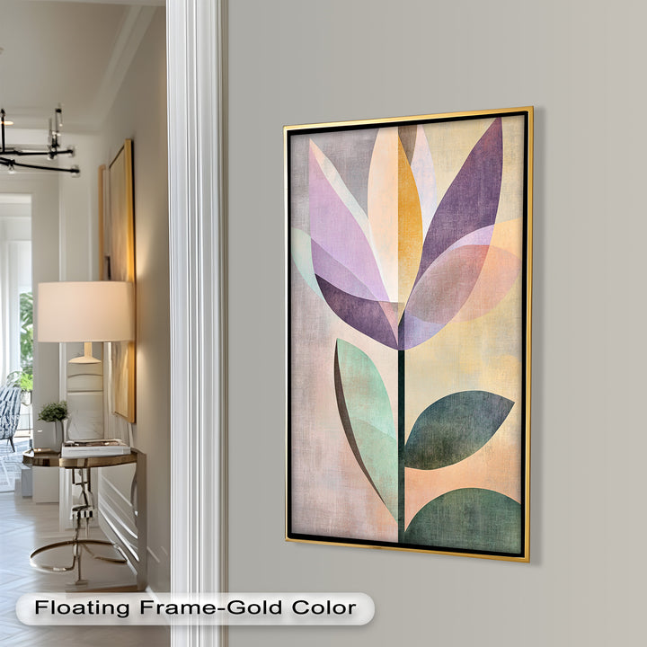 Purple Bloom – Minimalistisches geometrisches Blumenölgemälde