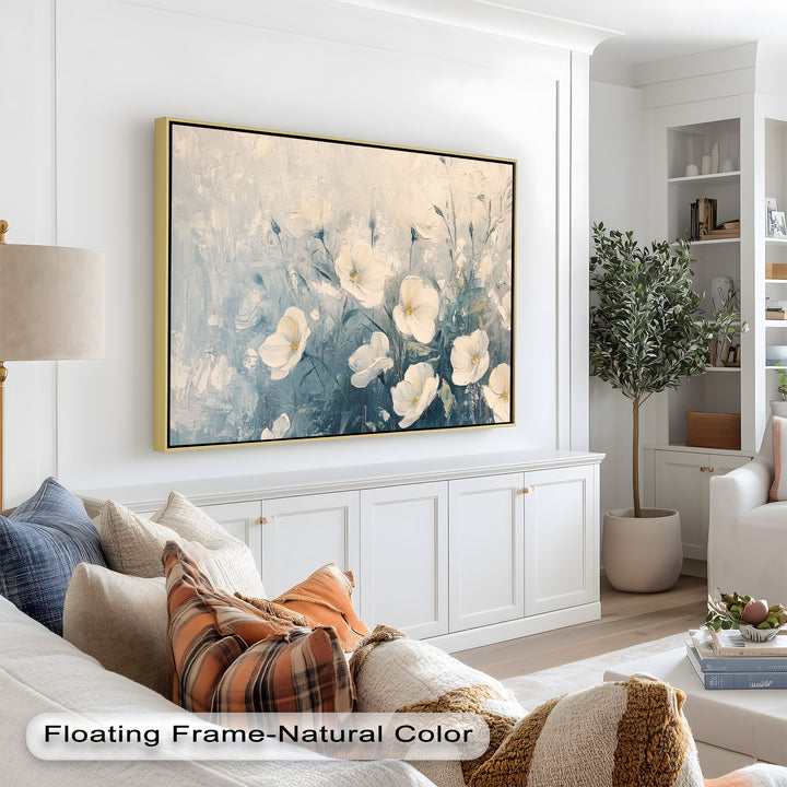 White Wildflower Art – Elegant Floral Oil Painting