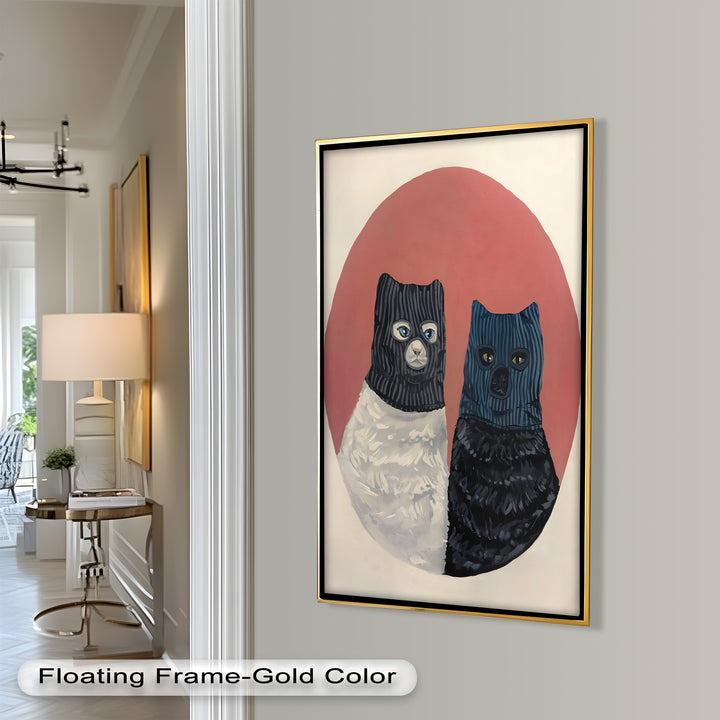 Masked Companions – Contemporary Cat Oil Painting