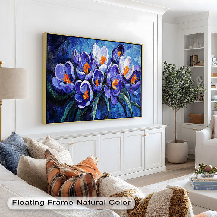 Crocus Flowers in Blue and Violet Hues - Flower Oil Painting
