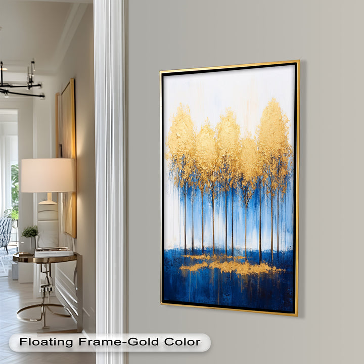 Goldene Bäume am blauen Horizont - Abstraktes Ölgemälde