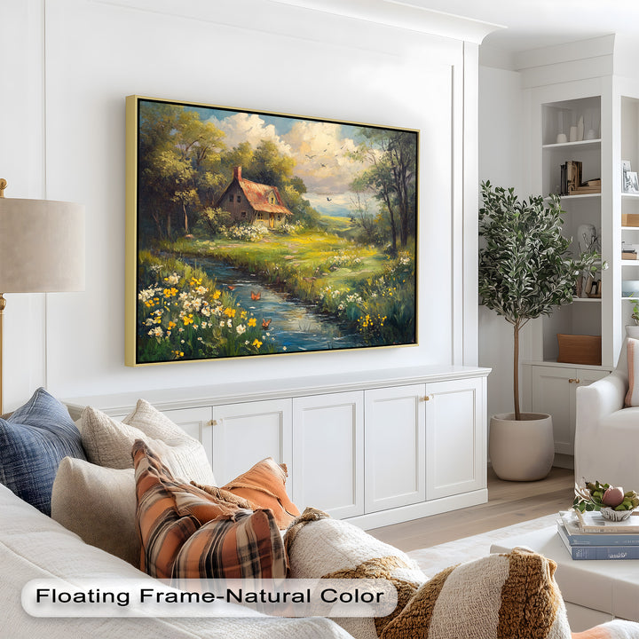 Vintage Frühlingslandschaft – Gerahmtes Ölgemälde
