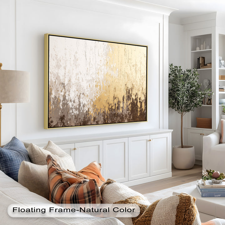 Abstrakte Kunst in Gold und Weiß – Modernes Luxus-Ölgemälde