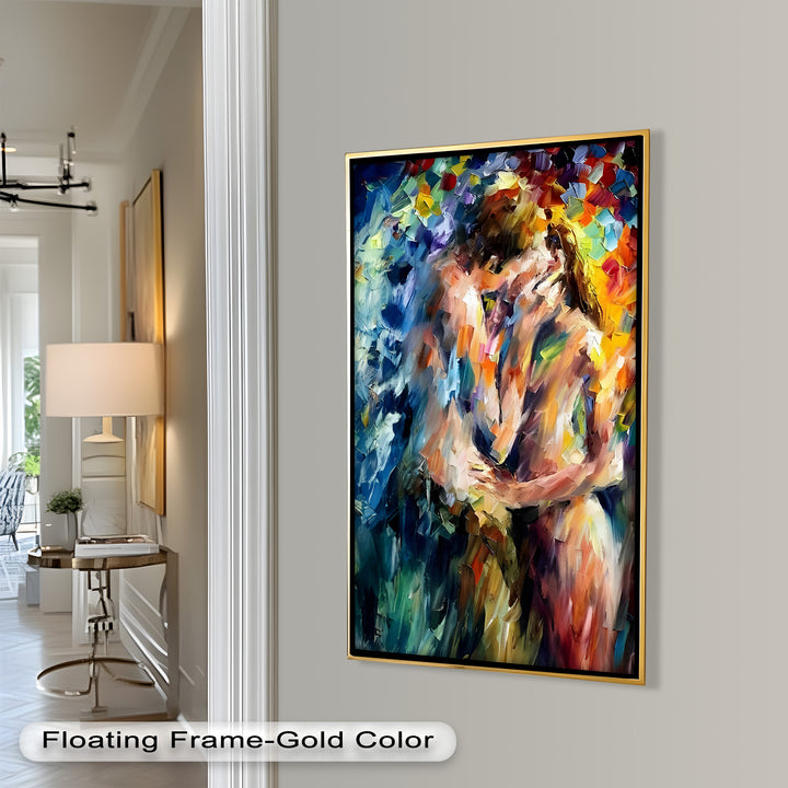 Ethereal Embrace – Abstract Lovers in a Burst of Color Oil Painting