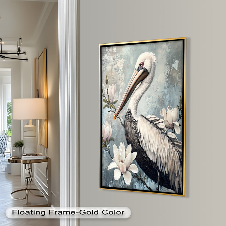White Pelican Among Magnolia Blossoms - Animal Oil Painting