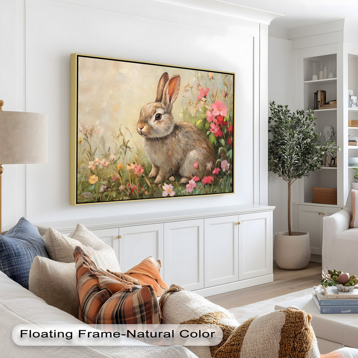 Curious Bunny Among Spring Blossoms – Animal Oil Painting