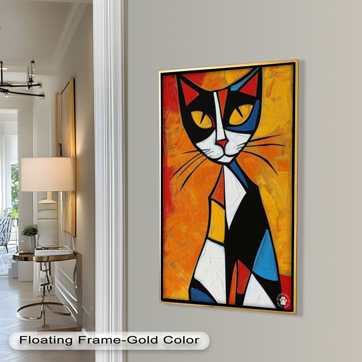 Geometrische Katze in kräftigen Farben – Picasso-Ölgemälde