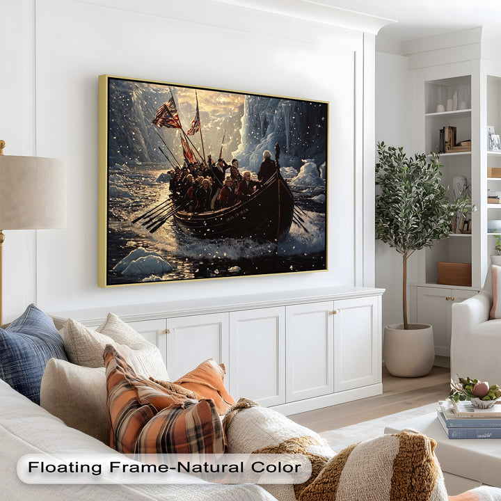 Crossing the Ice – Patriotic Revolutionary Boat Oil Painting