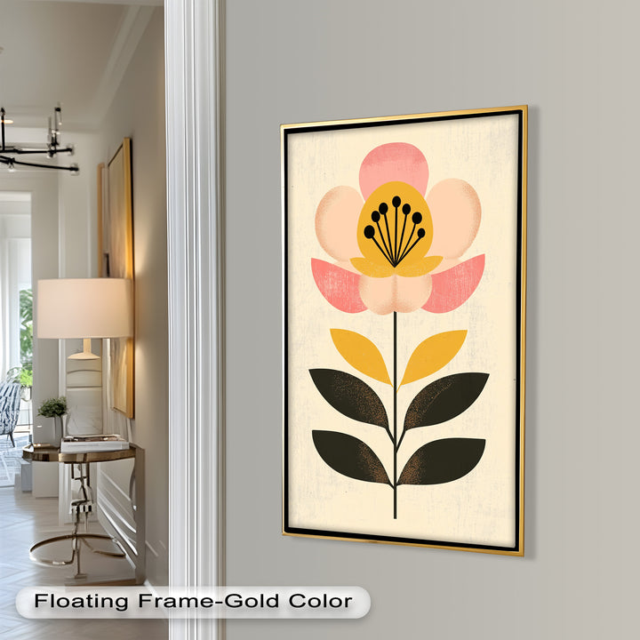 Mid-Century Bloom – Retro Floral Minimalist Wall Art Oil Painting