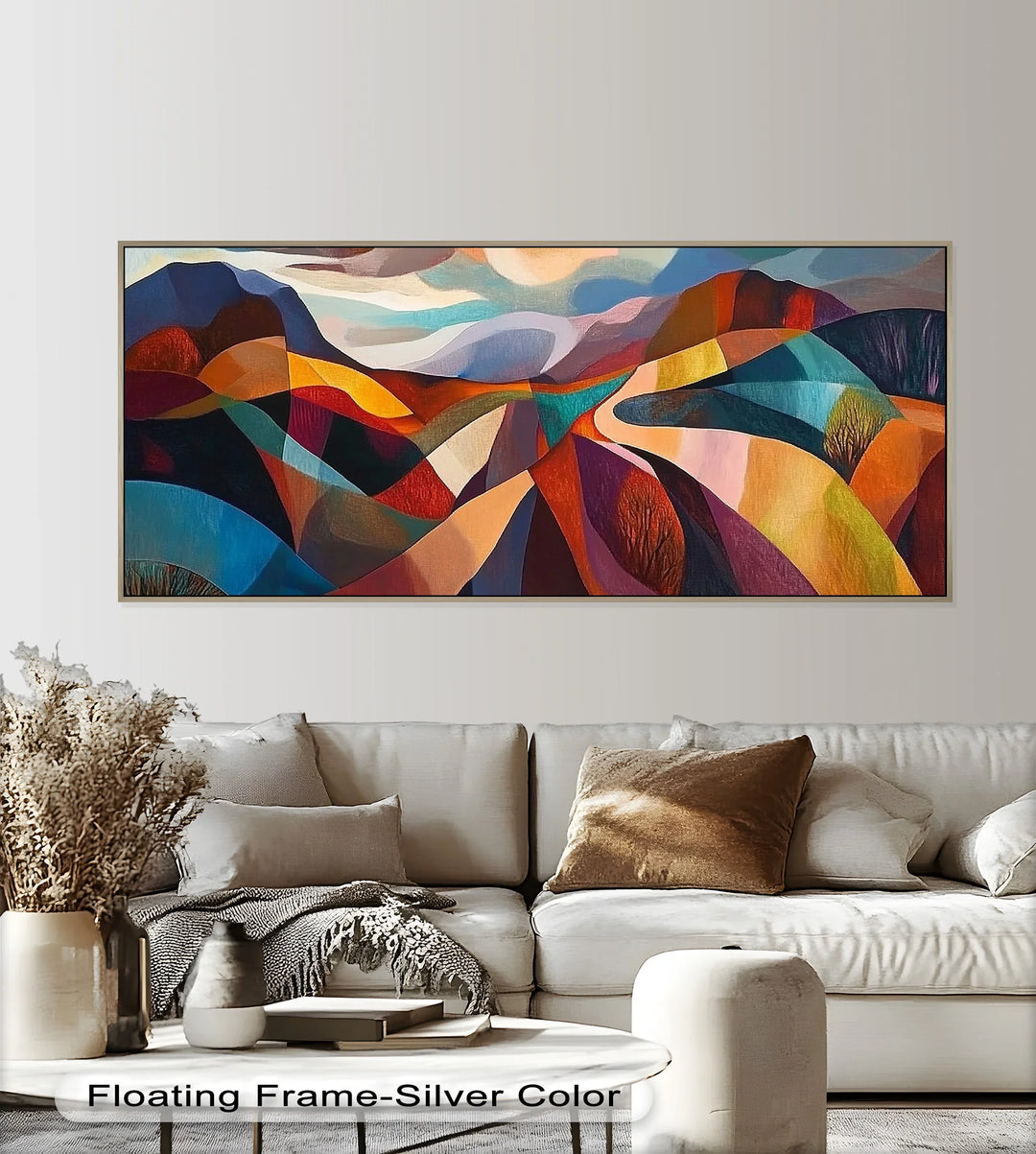 Valley of Vibrance – Geometric Landscape Abstract Oil Painting - MyPhotoStation