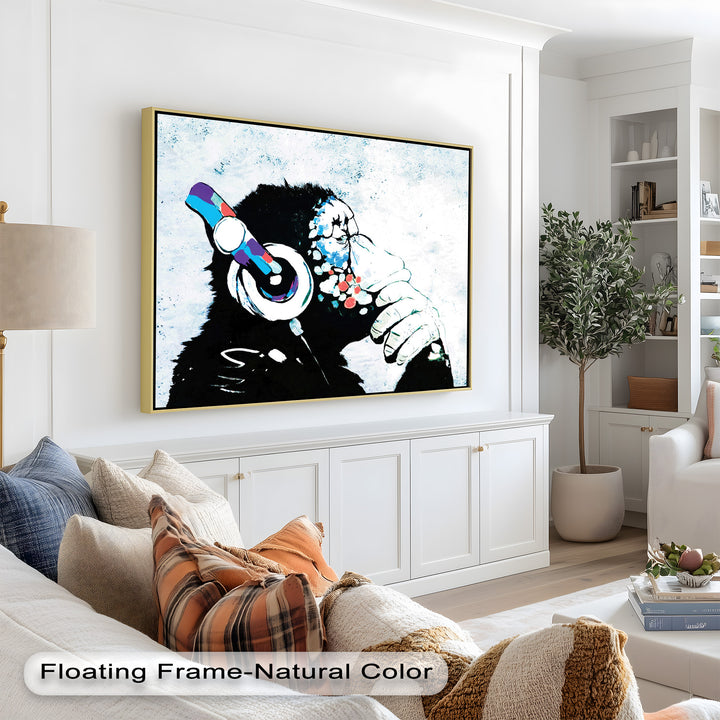 Contemplative Chimp with Headphone – Banksy Oil Painting