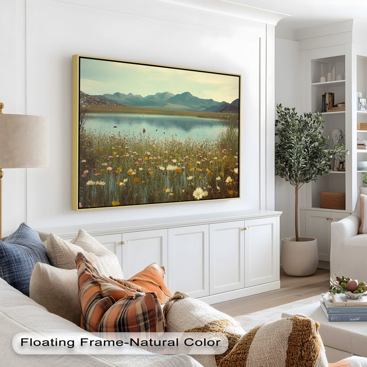 Butterfly Bloom by the Lake – Framed Oil Painting