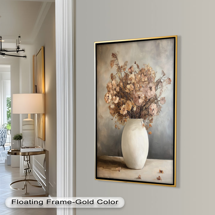 Brown Bouquet in White Vase - Flower Oil Painting