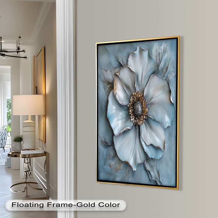 Blue Mist Bloom – Sculptural Petal Flower Oil Painting