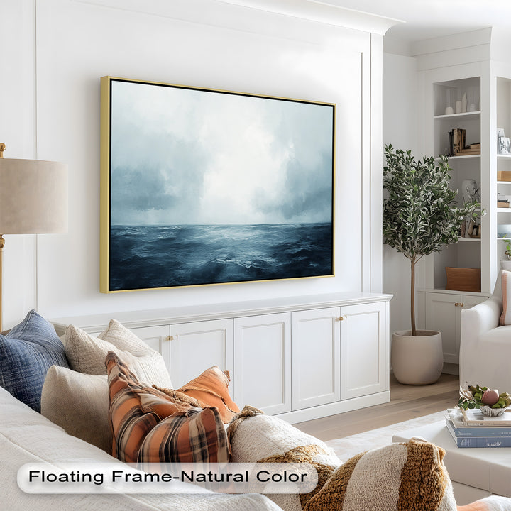 Ocean Horizon Calm – Minimalistisches blaues Meereslandschafts-Ölgemälde
