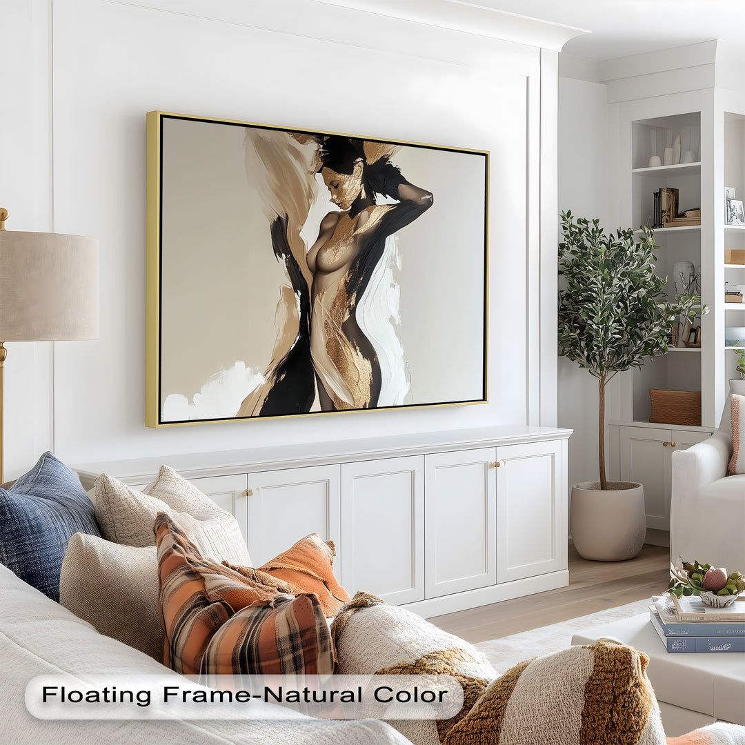 Golden Silence – Abstract Female Figure Oil Painting