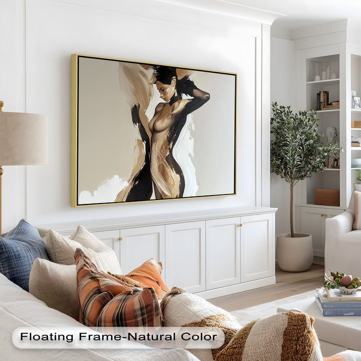 Golden Silence – Abstract Female Figure Oil Painting