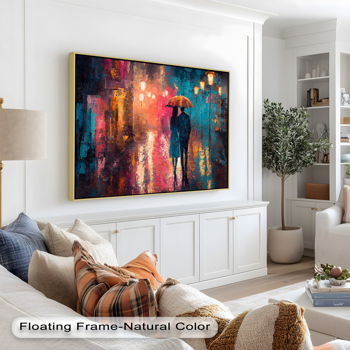 Evening Embrace – Lovers Under City Lights Love Oil Painting